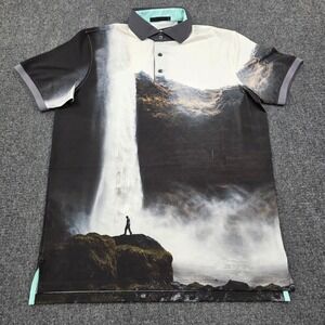 Greyson Rocks‎ Edge Polo Shirt Mens Medium Arctic Waterfall Print Golf NWT
